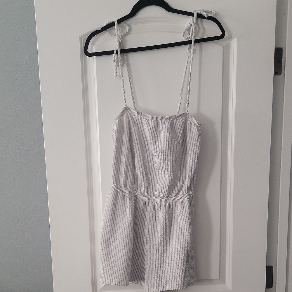White And Blue/Gray Textured Romper